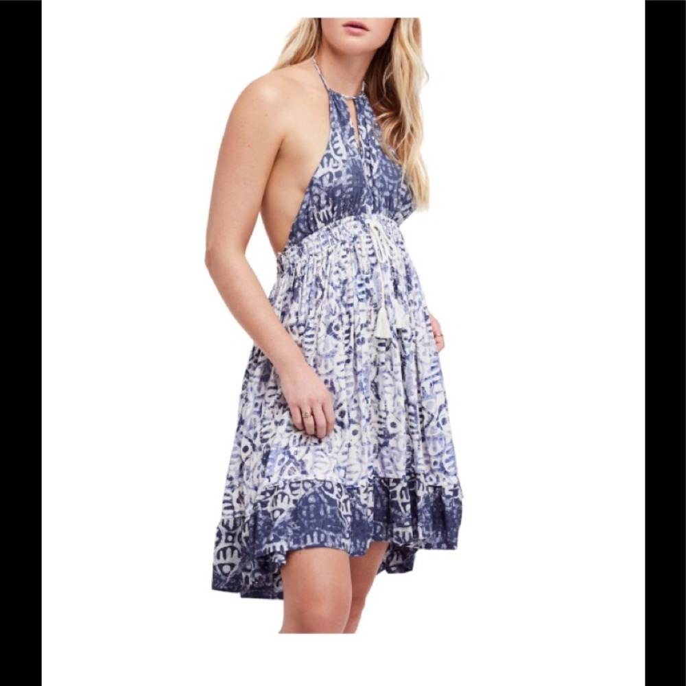 Free People Beach Day Blue & White Halter …